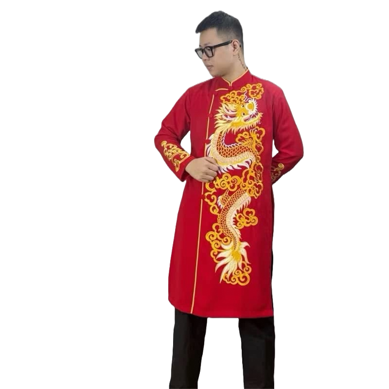 Red Dragon Embroidered Ao Dai For Men Men Dress Men's Ao Dai For  Wedding Áo Dài Nam
