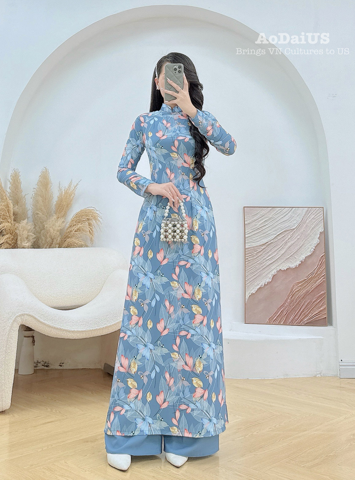 Gray Leaf Traditional Ao Dai Set | Traditional Vietnamese Ao Dai D31 main image 1