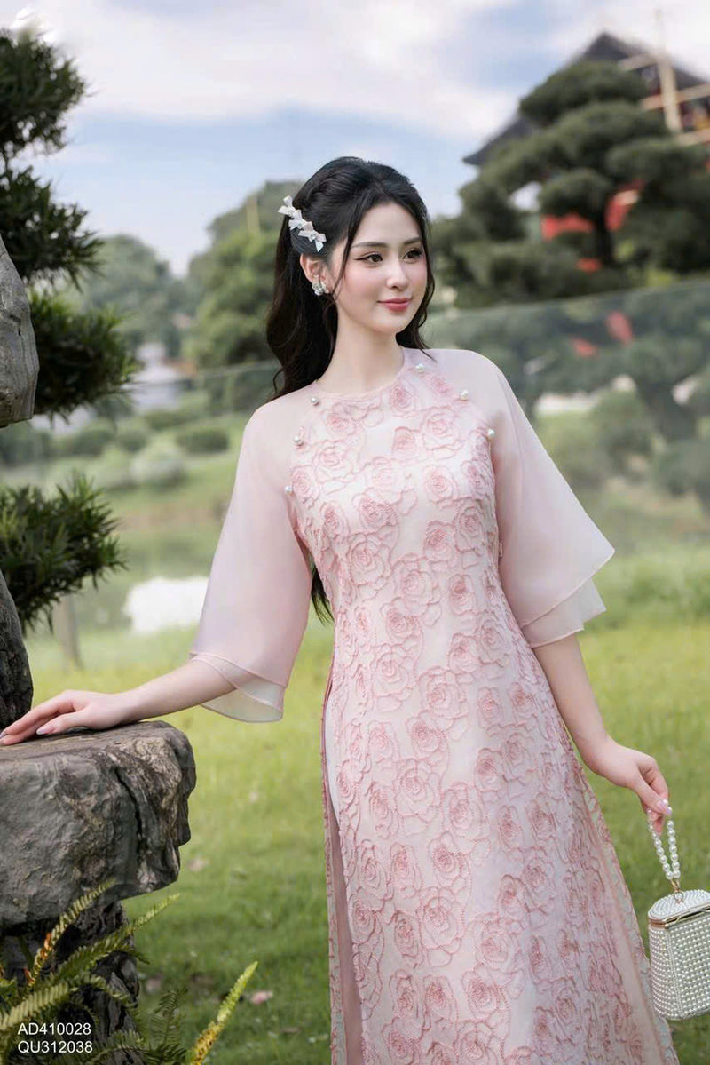 Sparkling Snow Rose Modernized Ao Dai Set | Vietnamese Ao Dai | Áo Dài Cách Tân B17