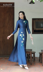 Blue Magnolia Traditional Vietnamese Ao Dai Dress with Crystal Beading I29