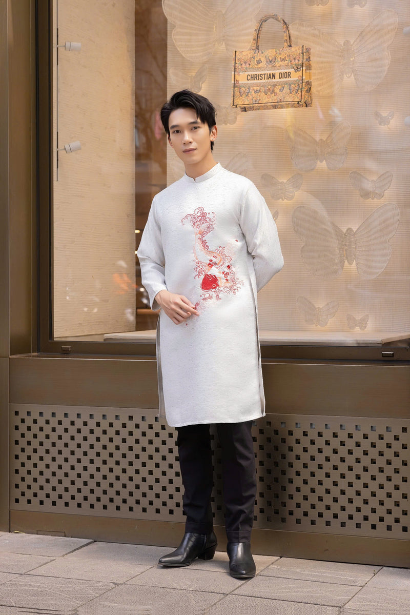 Fish Embroidery Men Ao Dai | Aó Dài Thêu Cá H27
