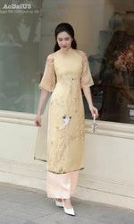 Xuan Ky Modern Ao Dai with Crystal Embellished Birds Flowers Set