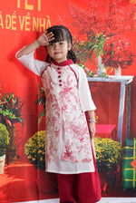 Ao dai with embroidery flowers | Traditional Kids Ao Dai Set | Ao Dai for Girls