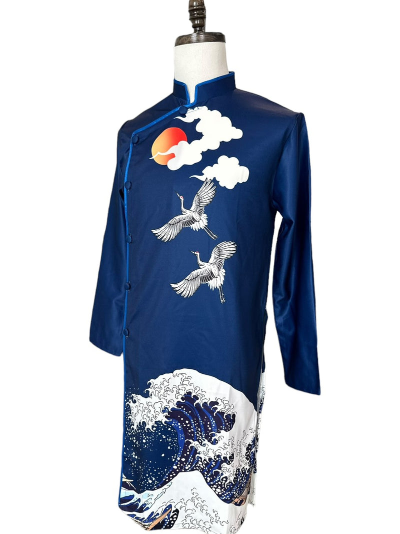 Pre-made Printed Modern Ao Dai For Men | Men Dress | Men's Ao Dai For Wedding | Áo Dài Nam