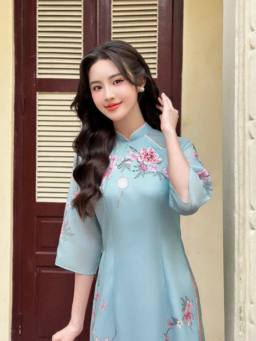 Ngọc Bình Áo Dài | Blue Vietnamese Traditional Dress for Women B9