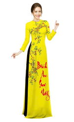 3D Printed Ao Dai For Women | Vietnamese Ao Dai - Round neck | Yellow Ao Dai Tet Binh An E2