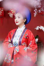 Red Brocade Floral Nhat Binh Robe | Áo Nhât Bình