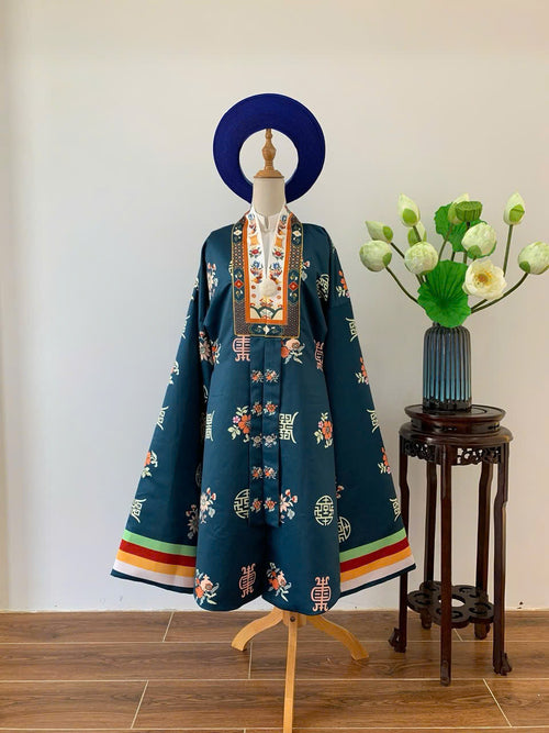 Red Brocade Floral Nhat Binh Robe | Áo Nhât Bình