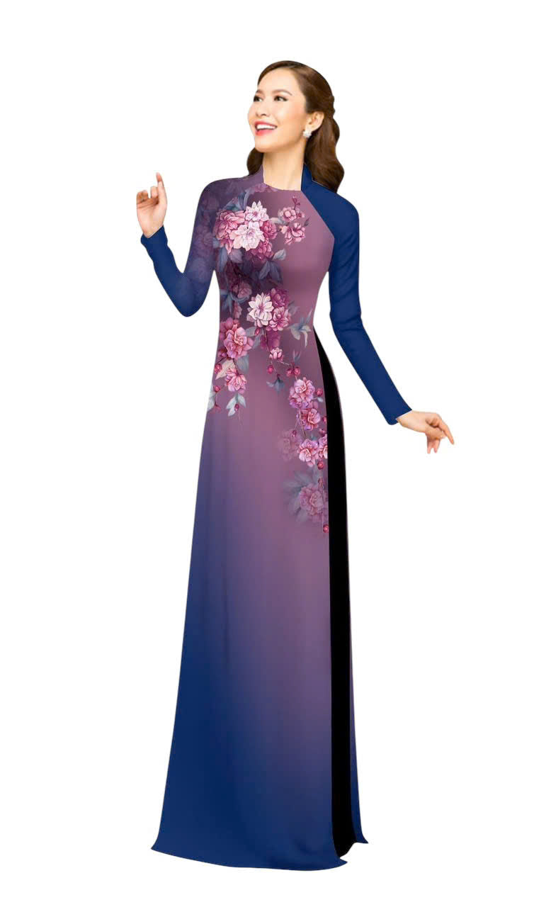 3D Printed Ao Dai For Women | Vietnamese Ao Dai - Round neck | Navy Ao Dai I7