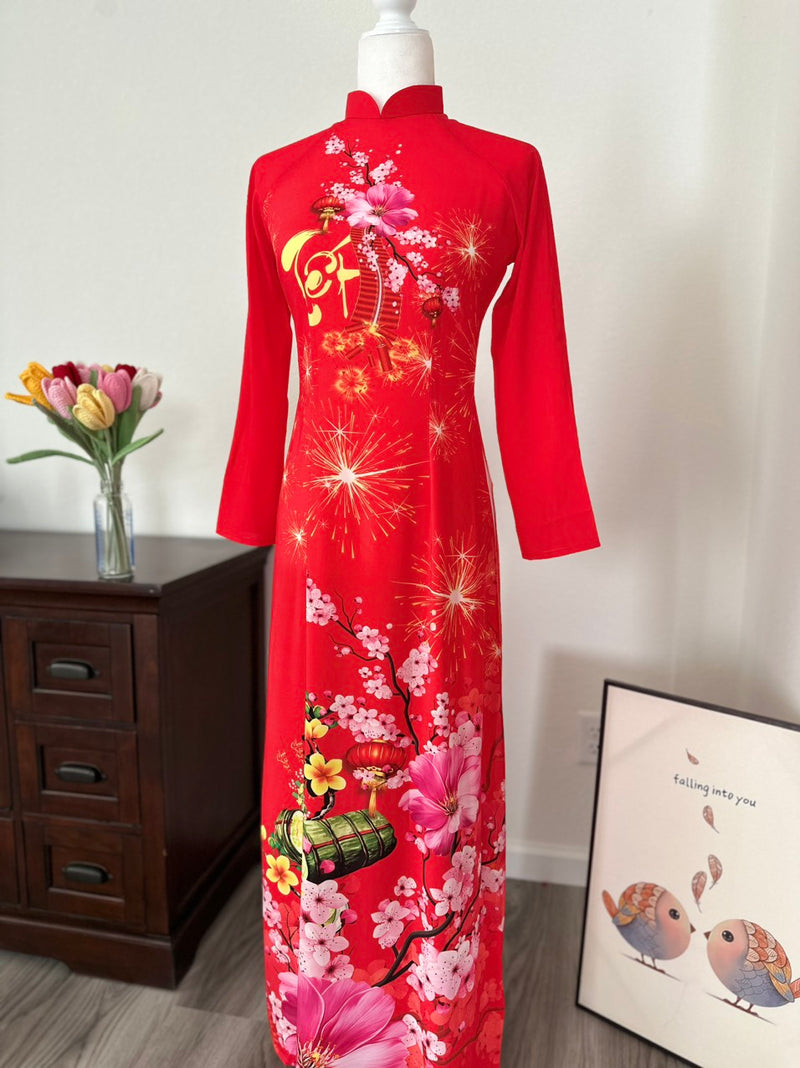 3D Printed Ao Dai For Women | Vietnamese Ao Dai | Red Ao Dai Tet F2