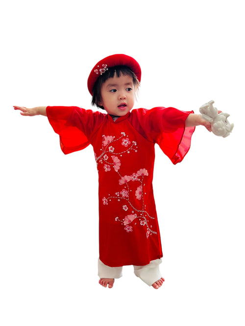 Red Sparkling Ao Dai For Baby Girl | Áo Dài Bé Gái H39