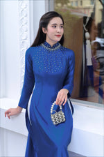 Blue Pearl Grace Traditional Vietnamese Ao Dai No Pants D3