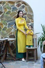 Vietnamese Ao Dai Yellow Floral Dress | Mother Daughter Matching Tet Outfit B5