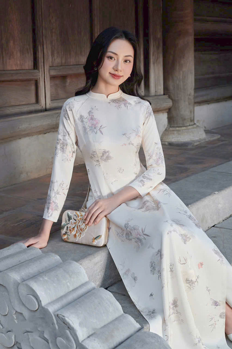 Floral Ao Dai Gấm NO PANTS | Ao Dai Vietnam | Vietnamese Traditional Ao Dai For Women | Áo Dài Truyền Thống