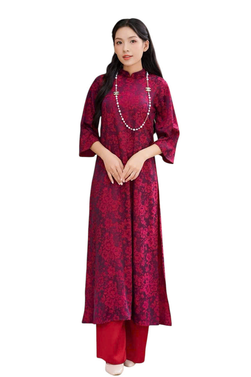 Ao Dai Gam For Women | Vietnamese Traditional Ao Dai C2