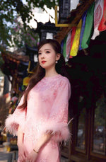 Pink Floral Lace Ao Dai NO PANTS | Ao Dai Vietnam | Vietnamese Loose-fitting Ao Dai For Women | Áo Dài Truyền Thống