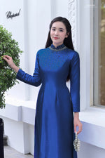 Blue Pearl Grace Traditional Vietnamese Ao Dai No Pants D3