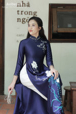 Moonlight Lotus Traditional Vietnamese Ao Dai No Pants A39