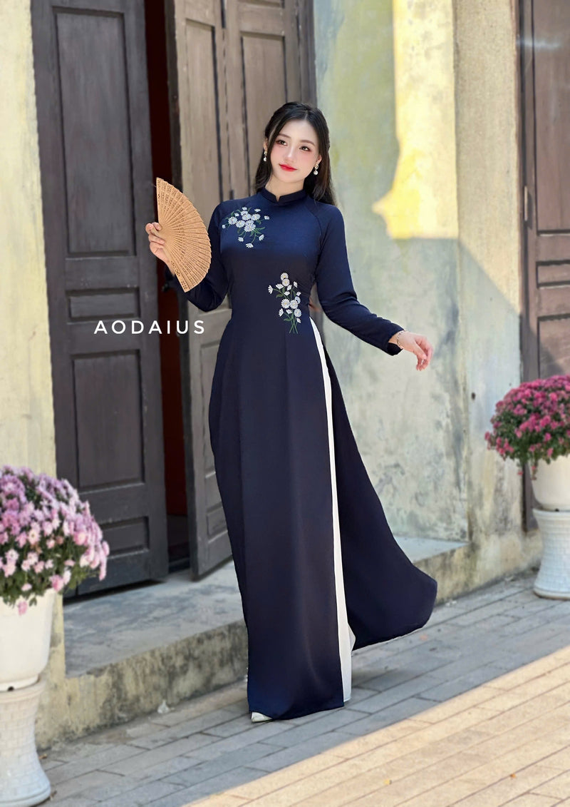 Daisy Floral Embroidered Ao Dai  | Áo Dài Truyền Thống