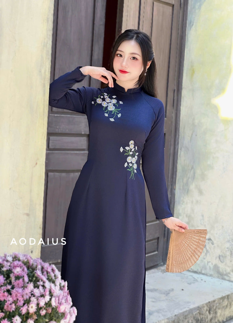 Daisy Floral Embroidered Ao Dai  | Áo Dài Truyền Thống