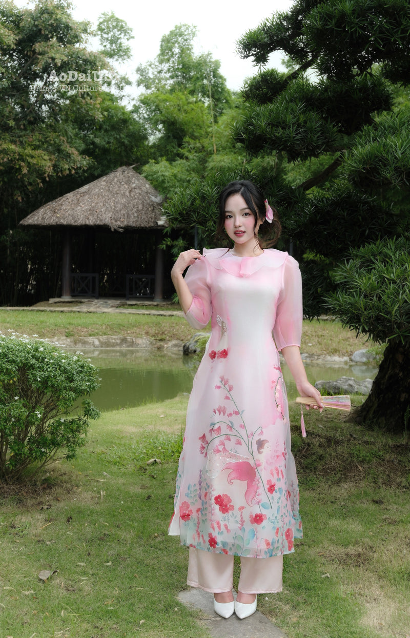 Pink Serenade Modern Vietnamese Ao Dai No Pants A39