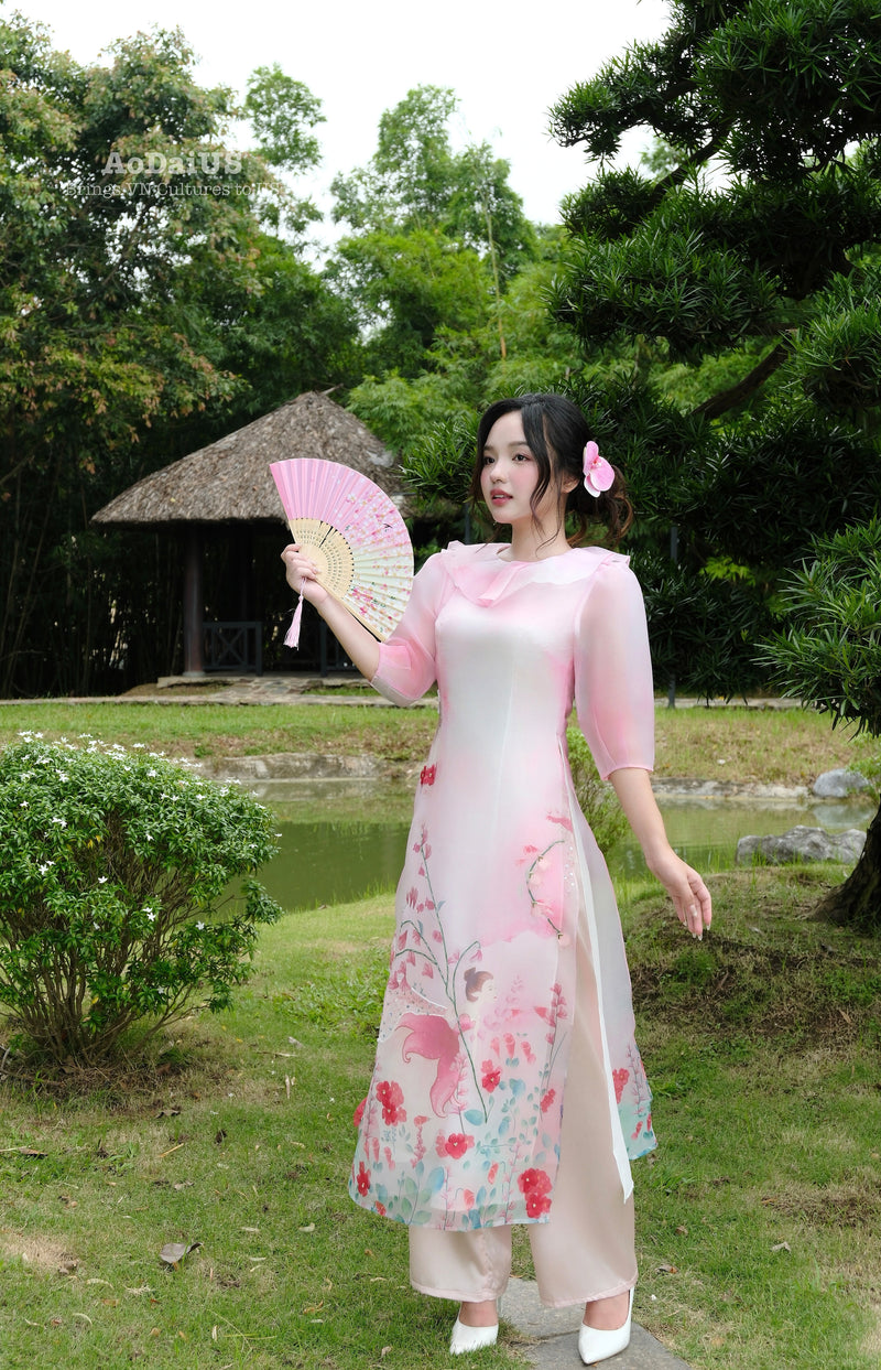 Pink Serenade Modern Vietnamese Ao Dai No Pants A39