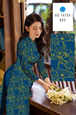 Lotus Printed Traditional Vietnamese Ao Dai | Ao Dai For Women | Ao Dai For Wedding | Áo Dài Truyền Thống