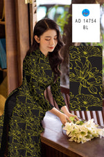 Lotus Printed Traditional Vietnamese Ao Dai | Ao Dai For Women | Ao Dai For Wedding | Áo Dài Truyền Thống