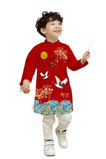 Red Ao Dai For Boys | Áo Dài Bé Trai | Kid Long Dress Ao Dai | Viet Dress For Kids E36