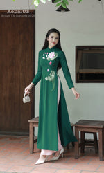 Elegant Navy Lotus Vietnamese Traditional Ao Dai Set A3