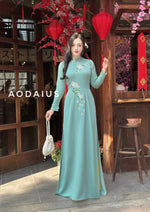 Mint Floral Embroidered Ao Dai For Women With Pants | Áo Dài Truyền Thống B26