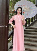 Pink\ Cyan Mini Floral Plastic Ao Dai For Women | Vietnamese Modernized Dress