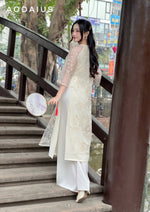 Beige Lace Ao Dai For Women | Vietnamese Modernized Dress