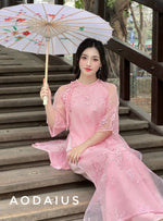 PINK Tieded Neck Ao Dai For Women | Vietnamese Modernized Dress