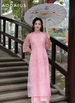 PINK Tieded Neck Ao Dai For Women | Vietnamese Modernized Dress