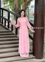 Pink Lily Embroidered Ao Dai Dress  | Vietnamese Modernized Dress