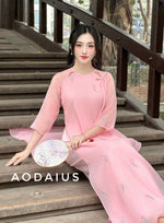 Pink Lily Embroidered Ao Dai Dress  | Vietnamese Modernized Dress