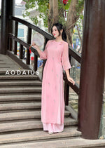 Pink Lily Embroidered Ao Dai Dress  | Vietnamese Modernized Dress