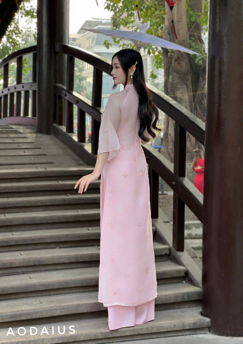 Pink Sparkle Ao Dai For Women | Vietnamese Modernized Dress