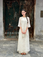 White\Pink Floral Embroidered  Modern Vietnamese Ao Dai Set | Bridesmaid Ao Dai Dress