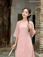 White\Pink Floral Embroidered  Modern Vietnamese Ao Dai Set | Bridesmaid Ao Dai Dress