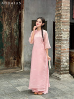 White\Pink Floral Embroidered  Modern Vietnamese Ao Dai Set | Bridesmaid Ao Dai Dress