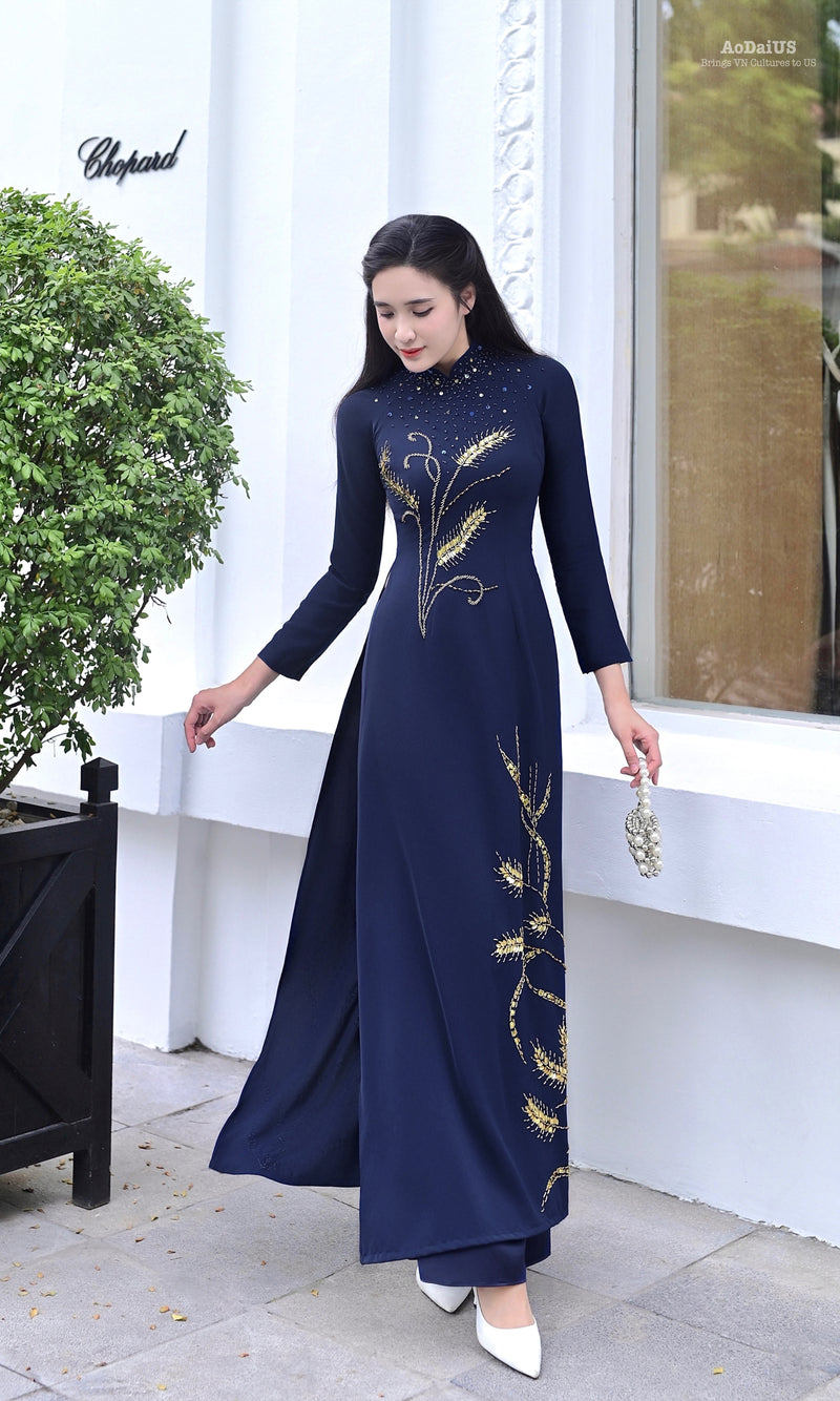 Golden Wheat Ao Dai Traditional Vietnamese Ao Dai No Pants E17