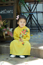 Vietnamese Ao Dai Yellow Floral Dress | Mother Daughter Matching Tet Outfit B5