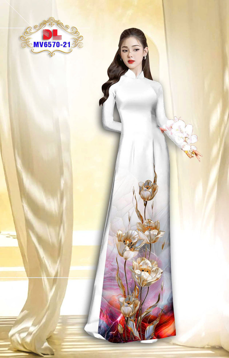 3D Printed WHITE Floral Ao Dai For Women | Vietnamese Ao Dai Tet