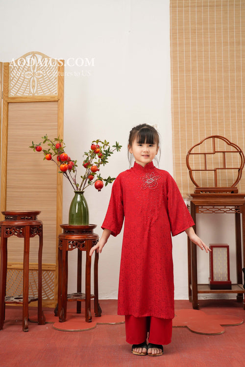 Lotus Crystal Mother Daughter Matching Áo Dài | Family Áo Dài Set O6