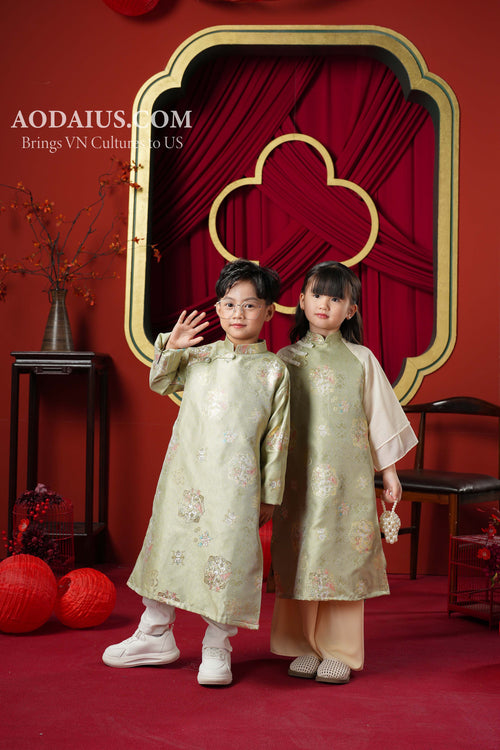 Hương Xuân - Celadon Harmony Family Matching Vietnamese Áo Dài Set O7