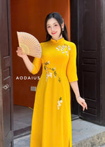 Yellow Ao Dai With Ribbon Floral | Áo Dài Truyền Thống