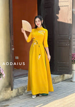 Yellow Ao Dai With Ribbon Floral | Áo Dài Truyền Thống