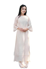 Pre-made Cream Embroidered Modernized Ao Dai Set | Vietnamese Ao Dai | Áo Dài Cách Tân